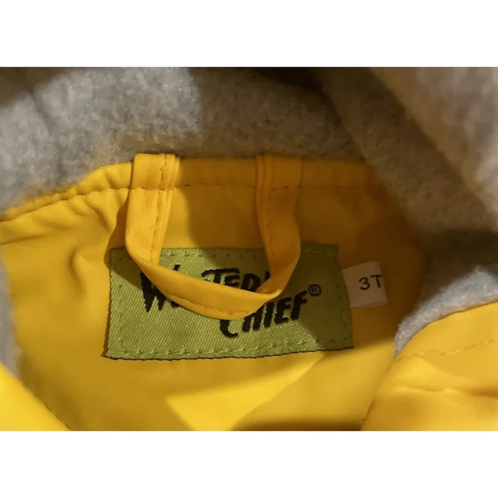 WESTERN CHIEF Fireman Hooded Raincoat Fleece Lined Jacket Yellow Reflective 3T‎
